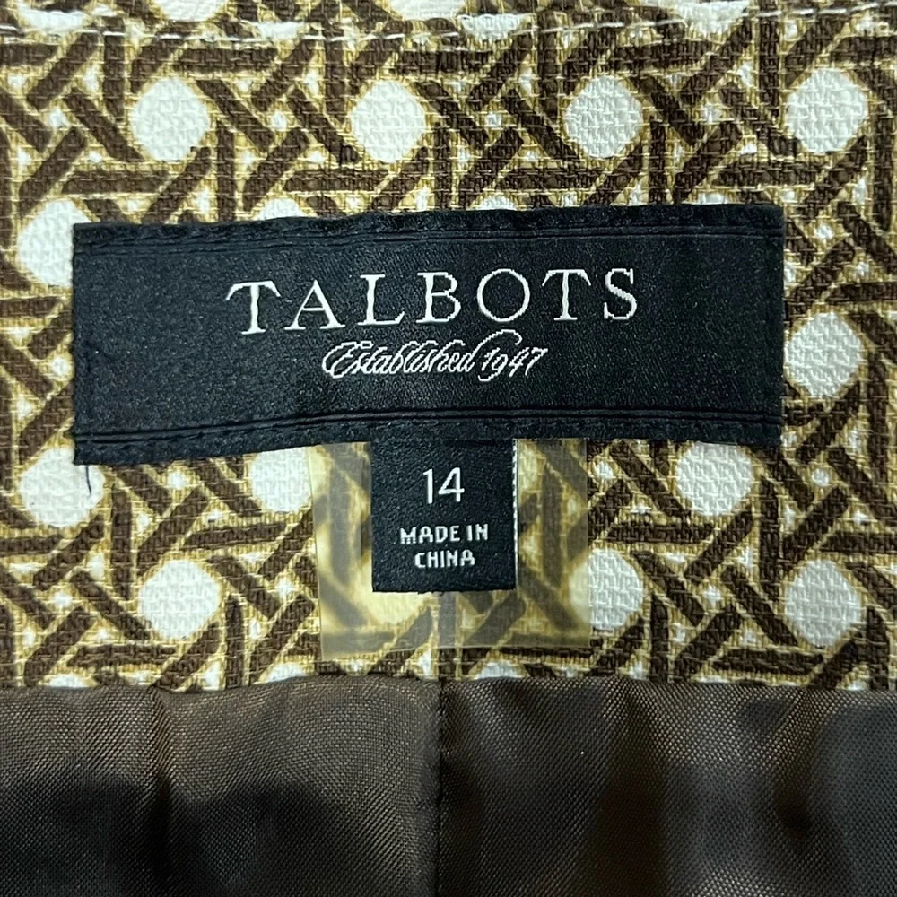 Talbots women’s brown cream cotton pleated front skirt size 14